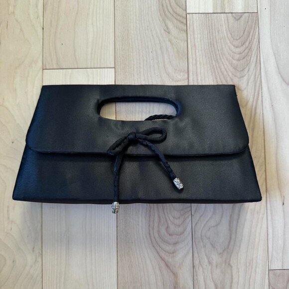 Vintage Black Satin Evening Bag – Convertible Handle Cord Strap - Picture 2 of 8